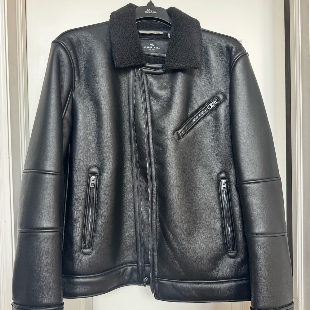 Andrew Marc Men's XXL Maxton Imitation Leather Asymmetrical Zip Moto Jacket